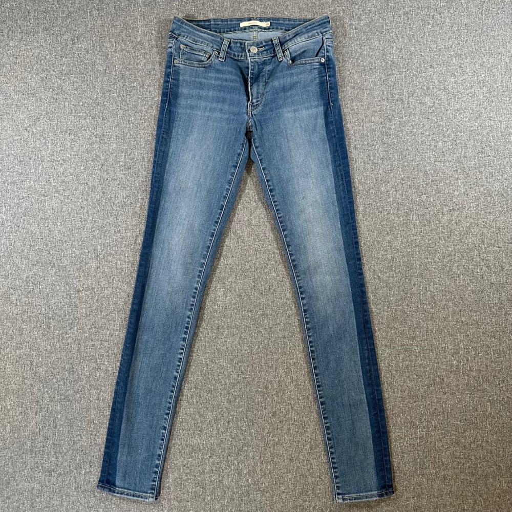 Levis 711 Skinny Jeans Womens 26x32 Blue Two Tone Tuxedo Stripe Mid Rise Denim
